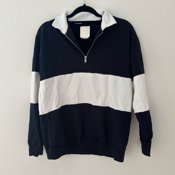 J. Galt Rugby Stripe Quarter-Zip Sweatshirt One-Size - Picture 8 of 12